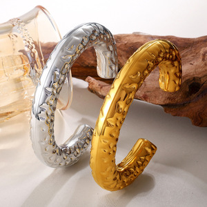 Stainless Steel Open <b>Bangle</b> 18K Gold Plated Wave Pattern Braided Cuff Jewelry Unisex Fashion <b>Bracelet</b> - Product Image 2