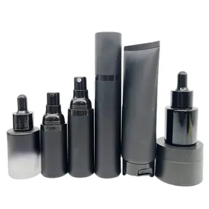 empty matte black Manufacturing packaging container Cleansing Oil Control Facial Repairing Men Skin Care Set bottle/jar