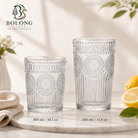 Verre à boire personnalisé avec logo, style européen, 300 ml, 350 ml, motif tournesol en relief, base épaisse vintage, gobelet anti-fuite à motif Hobnail