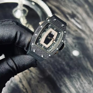 Montre mécanique squelette de luxe pour femme avec cadran incrusté de diamants, bracelet en caoutchouc, montre-bracelet élégante et tendance - Product Image 3