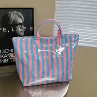 Individuelles Logo GPS Wasserdichte PVC Gestreifte Tragetasche Große Kapazität Wiederverwendbare Tragbare Handtasche Strand Reise Tägliche Sommer Herbst Tasche