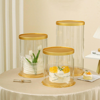 Boîte à gâteau transparente personnalisée en or de luxe ronde PET grande belle boîte à gâteau ronde transparente