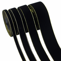 Ruban en velours double face noir et or avec bordure métallisée scintillante pour emballage cadeau, décoration de mariage, fête, fabrication de nœuds et artisanat