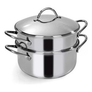 Ensemble de cuiseurs vapeur en acier inoxydable 24 cm, chrome poli, compatible induction, passe au lave-vaisselle - Product Image 1