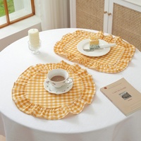 Napperons carrés en pur coton à carreaux Lexuan avec bords plissés et volants, tapis décoratifs en tissu pour restaurants occidentaux