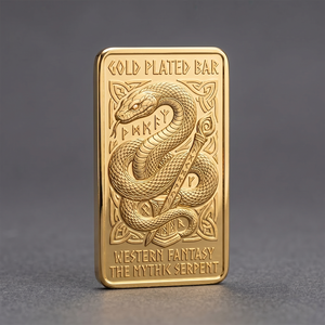 Barre commémorative en métal plaqué or, motif serpent 3D en relief, artisanat hydraulique sur mesure, pour collection, vente en gros B2B - Product Image 1