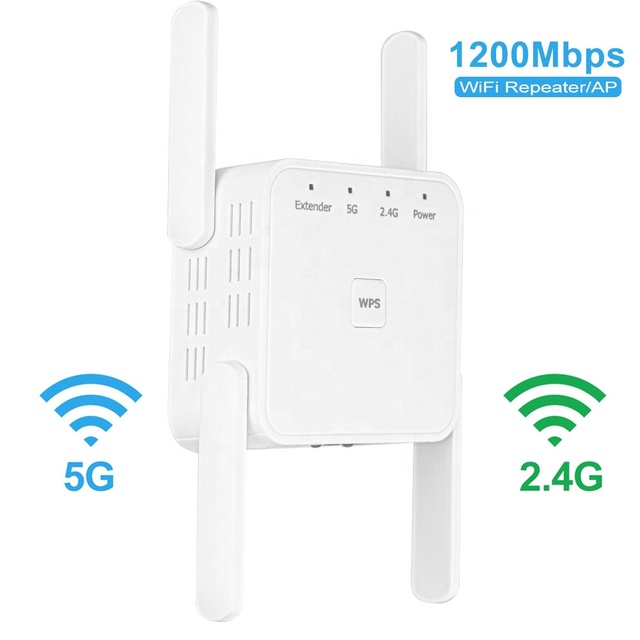 AC1200 WiFi Repeater Long Range Dual Band Wifi Extender with External Antennas Support OEM 1200Mbps High Speed Wifi Booster