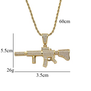 Rapçi takı gerçek altın renk Hip Hop pirinç Bling zirkon uzun Gun şekil kolye kolye ile - Product Image 6