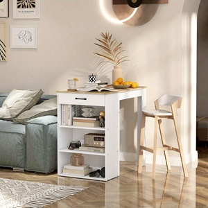 Mesa Alta de Bar con Almacenamiento, Mesa de <span class=keywords><strong>Pub</strong></span> con Cajón y 3 Estantes, Altura de Mostrador, Comercial, para Hogar, Bar, Cocina, Efecto Madera Gris, para Cafetería, Club - Product Image 6