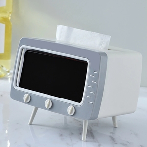 Tv Tissue Box Creative 2 In 1 TV Tissue Box Desktop Paper Holder Dispenser Storage Napkin Case Organizer With Mobile Phone Holder
