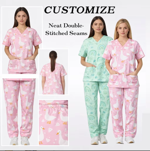 OEM all'ingrosso di alta qualità stampe natalizie da donna Scrub top manica corta abiti medici fabbricati Scrub stampato - Product Image 4
