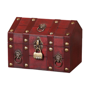 Retro Wooden <b>Storage</b> <b>Box</b> With Lock Flip Cover Decorative Treasure Chest For Jewelry Cosmetics Sundries Desktop Display - Product Image 5