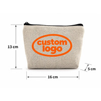 Pochette cosmétique en toile de lin avec logo personnalisé, fermeture éclair, trousse de maquillage, trousse de toilette de voyage
