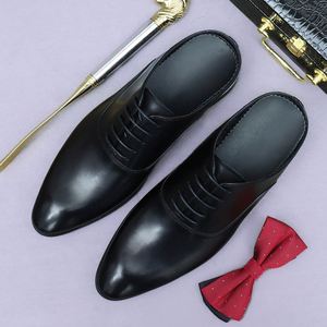 Business Office Formal Evergreen Pointed-Toe <b>Half</b>-Heeled Genuine Leather Slippers Summer Lightweight Cushioned Comfort Anti-<b>Slip</b> - Product Image 5