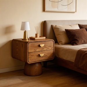 Wholesale 2-Drawer Wooden Nightstand <b>Minimalist</b> Shape Traditional Bedroom Furniture for Living Room Hotel Use - Product Image 5