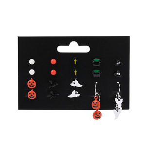 Ensemble de boucles d'oreilles Halloween, clous d'oreilles fantaisie en forme de citrouille, fantôme, chapeau de sorcière, bijoux de fête en alliage, 10,2x6,8cm, acier inoxydable - Product Image 5