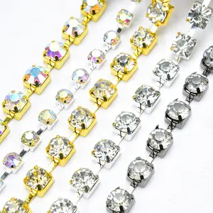SS38 8mm Large Size Bling Rhinestone Crystal Metal Cup Chain Trim for Wedding Shoes Clothes Hats Bags