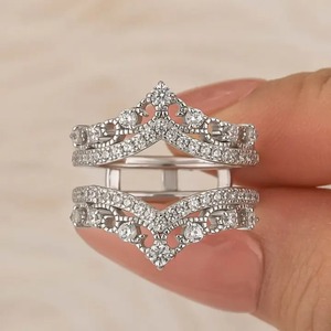 925 Sterling Silver Women's 0.8 Carat Brilliant Cut Moissanite <b>Crown</b> Shaped Insert Wedding Band Engagement <b>Ring</b> Enhancer White - Product Image 4