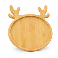 Plateau en bambou en forme de tête de renne, plateau rond de Noël avec bord surélevé pour la décoration des fêtes