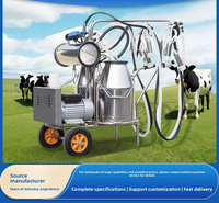 Machine à traire à quatre têtes de type piston en acier inoxydable pour bovins, ovins, chameaux, avec pompe à vide mobile et moteur 220V, garantie 1 an JSC