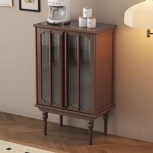 American Style Solid Wood Tall Sideboard Retro Black Living Room <b>Cabinet</b> <b>Storage</b> Bookcase Wine <b>Cabinet</b> - Product Image 2