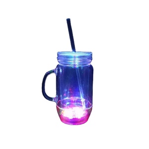 Copo Do curso 18OZ light up frasco de pedreiro com palha de parede dupla