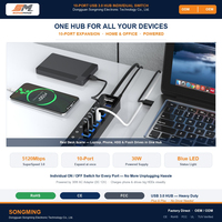Hub USB 3.0 haute vitesse 10 ports, répartiteur 10-en-1, charge 30W et transfert de données pour clubs informatiques (vente en gros)