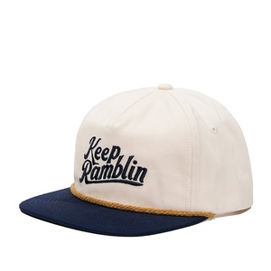 OEM Custom Logo 5 Panel Unstructured <b>Flat</b> Brim Snapback <b>Cap</b> With Rope Contrast Color Cotton Embroidery Hat - Product Image 4