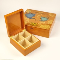 Boîte à thé en bois laqué brillant, design multi-compartiments, charnière dorée, logo personnalisé pour marque de thé haut de gamme, vente au détail et emballage cadeau pour les fêtes