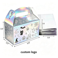 Boîte cadeau d'Halloween en gros, boîte à poignée portable, boîte en papier holographique irisé, emballage de vacances personnalisé recyclable