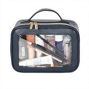 Sac de voyage et de rangement transparent en cuir PU, style patchwork <span class=keywords><strong>minimaliste</strong></span> ouvert, pour cosmétiques - Product Image 1