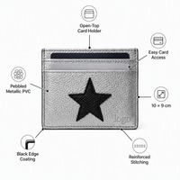 Portefeuille unisexe fin en PVC grain litchi à ouverture supérieure avec motif étoile, porte-cartes d'identité/crédit multi-fentes et pochette à monnaie pour usage quotidien