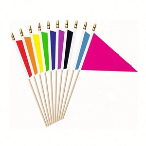 Wholesale Custom <b>Mini</b> <b>Hand</b> Flag Pennant Printed Polyester Fabric Fiberglass Flagpole Handheld Display Custom Small Flag - Product Image 2