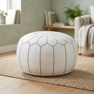 Handmade Round Embroidered Pouf <b>Cushion</b> <b>Cover</b> Genuine <b>Leather</b> Zipper Closure Customizable Bohemian Style Home Decor - Product Image 2
