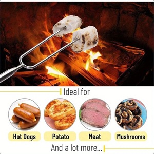 4 Pack Wooden Handle Stainless Steel BBQ Roasting Forks Reusable <b>Extendable</b> Barbecue Skewers For Grilling Meat Marshmallow - Product Image 6