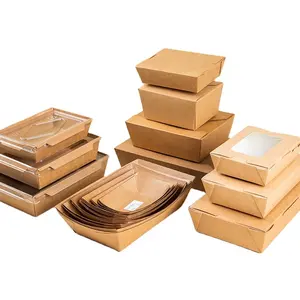 食品、果物、サラダ、ピザ、スープ、スナック、フライドチキン用の環境にやさしい食品包装ボート型クラフト紙トレイ
