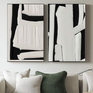 Décoration d'hôtel minimaliste 100% faite à la main, art mural moderne noir et blanc, <span class=keywords><strong>peinture</strong></span> à l'huile sur toile peinte à la main - Product Image 2