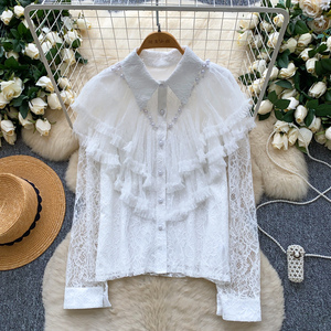<span class=keywords><strong>Camicetta</strong></span> da donna autunno aderente a maniche lunghe <span class=keywords><strong>con</strong></span> perline elegante francese - Product Image 2