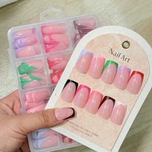 288 <span class=keywords><strong>faux</strong></span> <span class=keywords><strong>ongles</strong></span> à presser, colorés, French Manucure, brillants, carrés moyens, arc-en-ciel, couverture complète, aspect naturel, nude, acrylique - Product Image 6