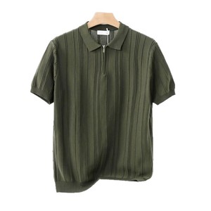 <span class=keywords><strong>Polo</strong></span> tricoté à demi-zip pour <span class=keywords><strong>homme</strong></span>, fin, décontracté, à manches courtes, rayé, pour l'été - Product Image 4