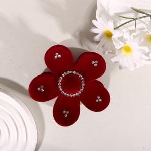 Pinza de Pelo con Flores Estilo Europeo-Americano de Terciopelo Coreano, con Brillantes y Pedrería, Pinza de Plástico Tipo Tiburón para Niñas - Product Image 5