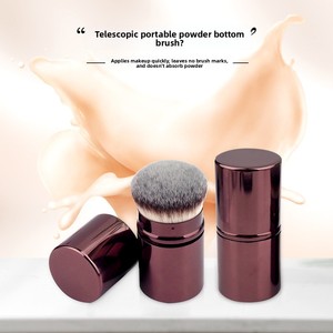 Nouveau pinceau de maquillage Kabuki végétalien à marque privée, rétractable, pour fond de teint, blush, bronzer et poudre, avec manche en métal - Product Image 3