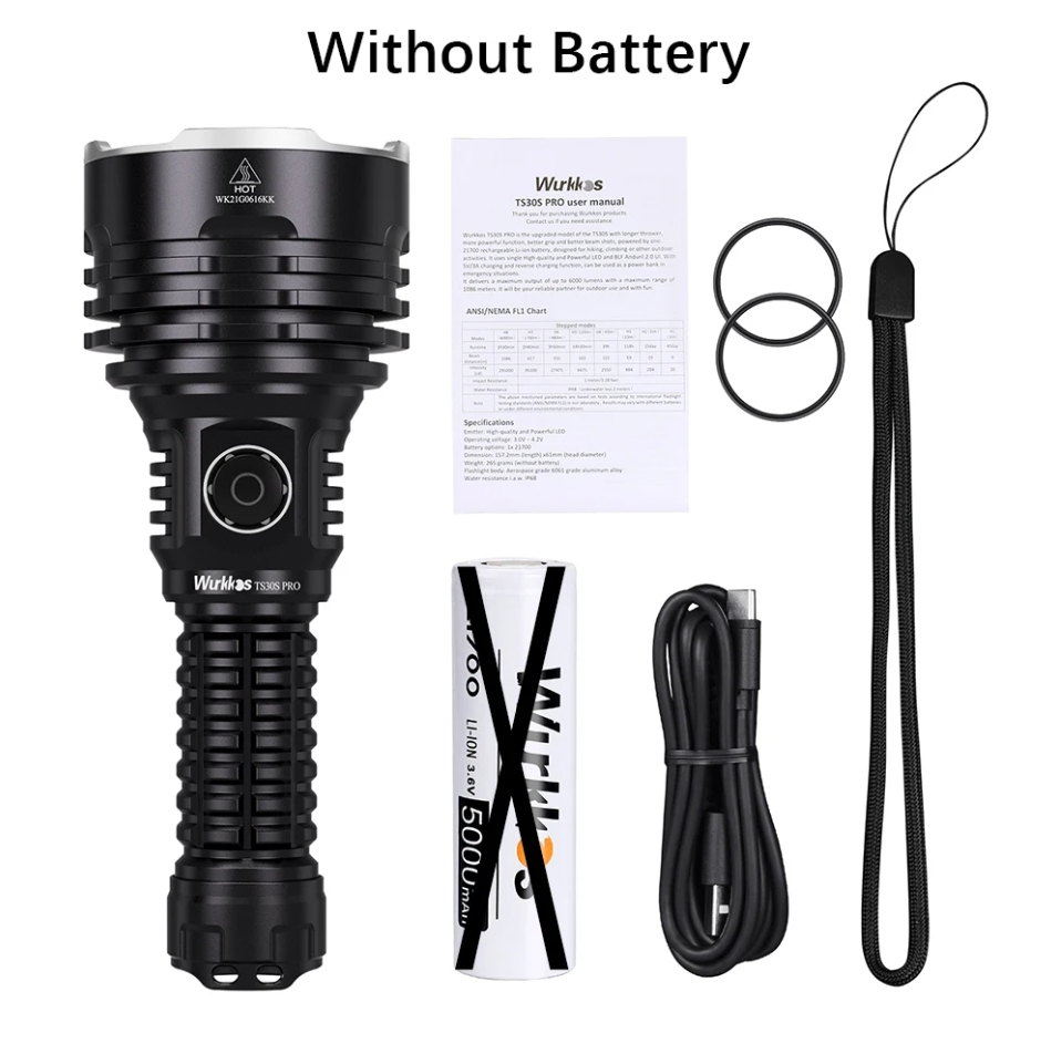 Wurkkos TS30S Pro Rechargeable Tactical Flashlight 6000lm, 1086m