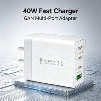 Chargeur rapide multi-ports HNT 40W GaN PD, adaptateur de voyage universel pour téléphones mobiles avec matériau ignifuge ABS+PC