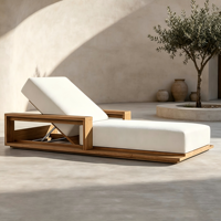 Chaise longue de plage en teck, lit de jardin, chaise longue de piscine, ensemble de mobilier d'extérieur résistant aux intempéries, chaise longue en bois de teck