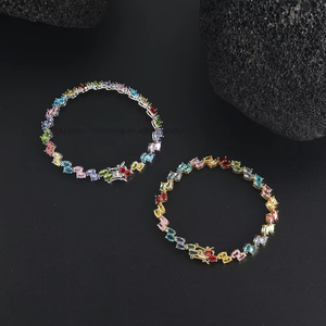 Color Oval Zircon <b>Bracelet</b>, Egg-shaped Double-row Chain, <b>Copper</b>-inlaid Zircon Tennis Chain, Women's Stacked Wear Tanjing Fashion - Product Image 1