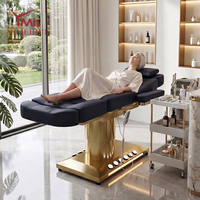 Table de massage, lit de spa, 3 moteurs, base dorée, lit de beauté avec pédale