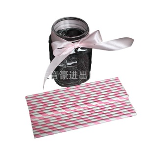 Pink Striped <b>Paper</b> Straws Disposable <b>Biodegradable</b> Eco Friendly Party Drink Straws Straight Pipe #14 Rose Pink Stripes - Product Image 1