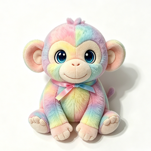 Decoración de dormitorio para niñas personalizada con mono arcoíris de peluche, lindo mono de peluche como regalo para niños, suave compañero para abrazar, juguete de mono en colores pastel. - Product Image 3