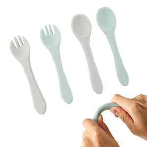 Ensemble cuillère et fourchette en silicone écologique sans BPA pour bébé, ustensiles d'apprentissage de la première alimentation pour tout-petits - Product Image 2
